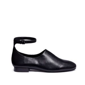 Norrah Ankle Strap Notched Vamp Leather Flats